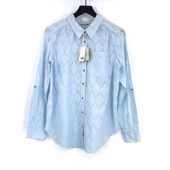 NWT CAFFE MARRAKESH Clipped Jacquard Button Down Shirt Light Blue M - Picture 1 of 11